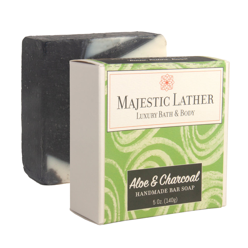 Majestic Lather Aloe and Charcoal Handmade Bar Soap  & Box