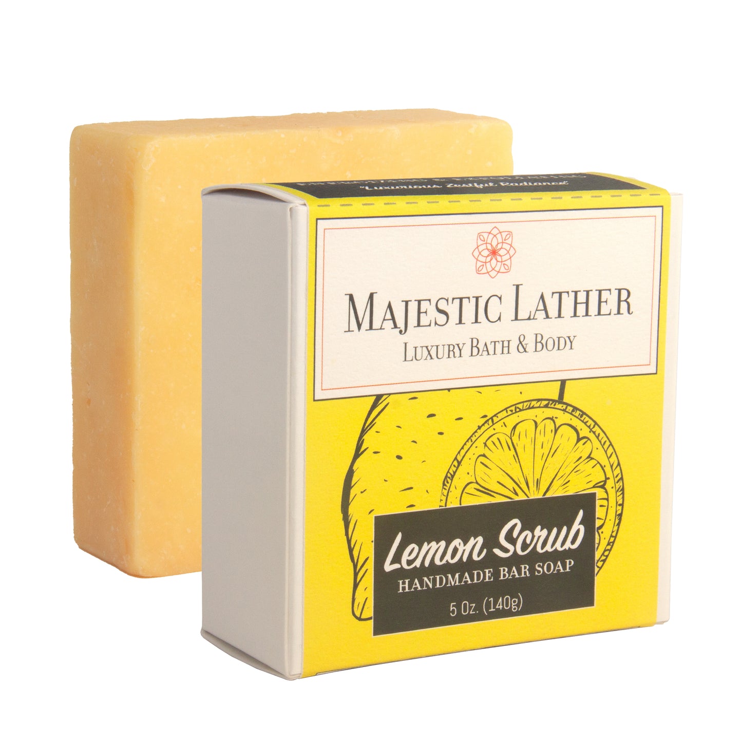 
                  
                    Majestic Lather Lemon Scrub Handmade Bar Soap & Box
                  
                